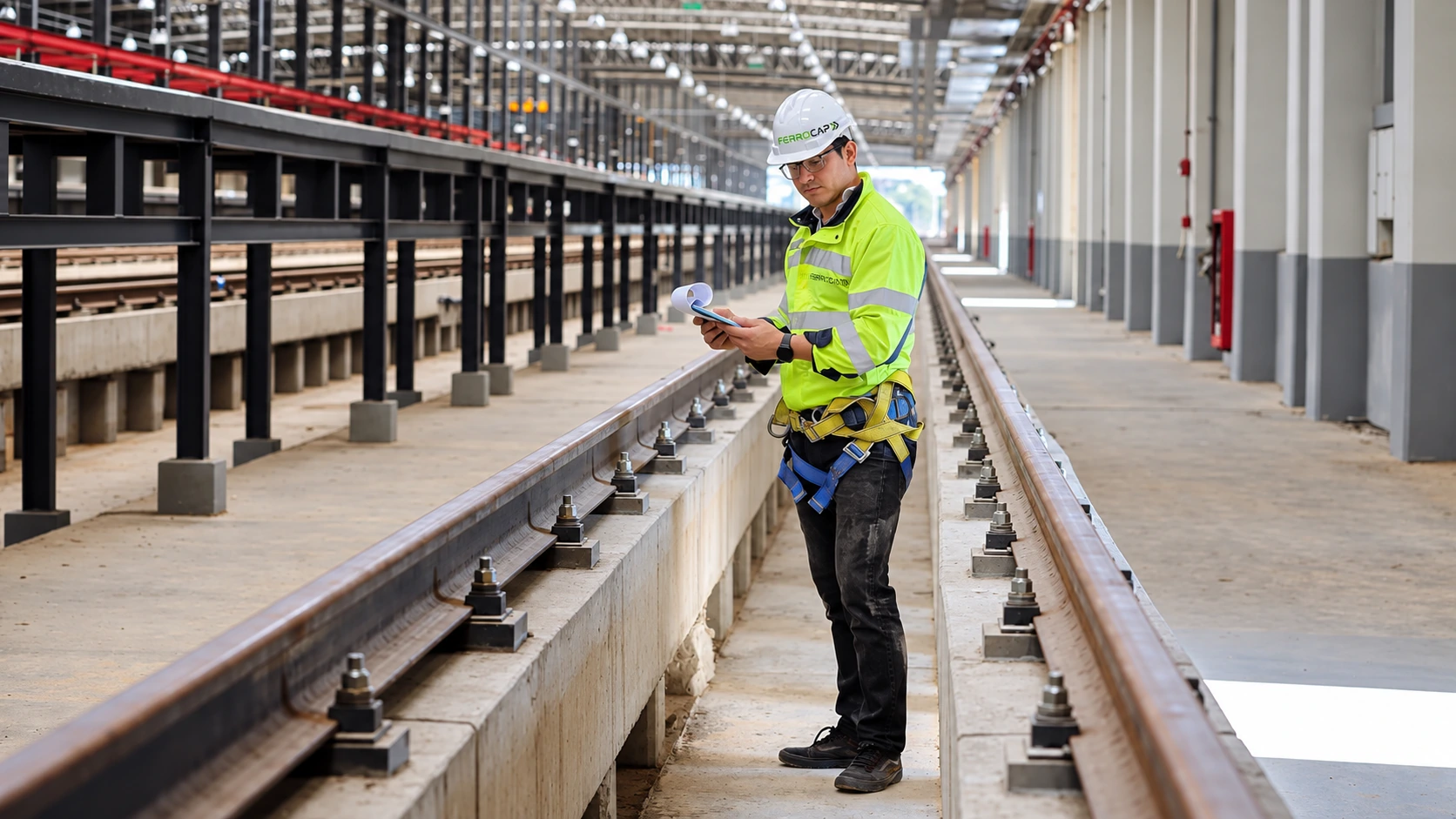 Especialista trabajando en infraestructura ferroviaria